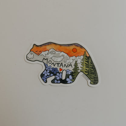 Montana Sunset Mountain Bear Vinyl Sticker