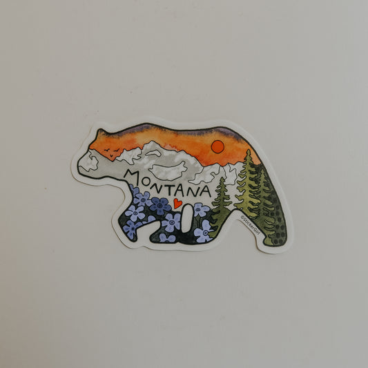 Montana Sunset Mountain Bear Vinyl Sticker