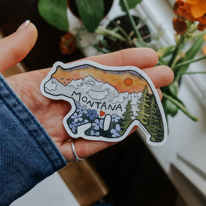 Montana Sunset Mountain Bear Vinyl Sticker