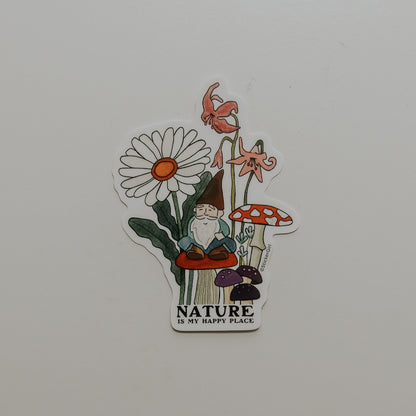 Gnome Nature is My Happy Place Vinyl Sticker